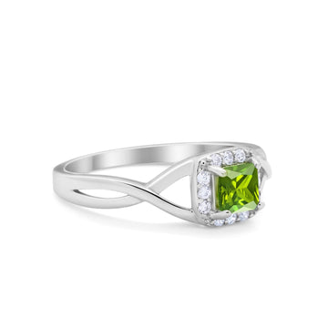 Solitaire Infinity Shank Ring Princess Cut Simulated Peridot CZ 925 Sterling Silver